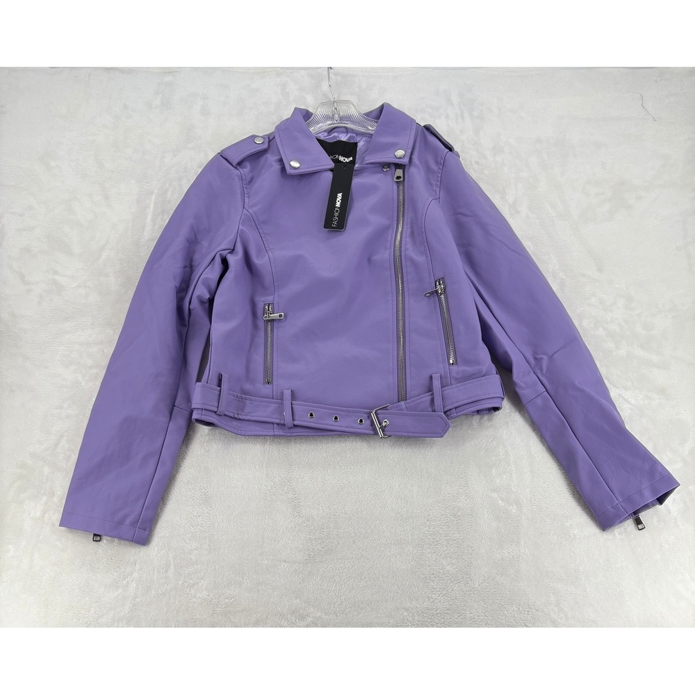 Fashion Nova Vegan Leather Jacket Size M Araxie Lavender Moto Biker PUJK129
